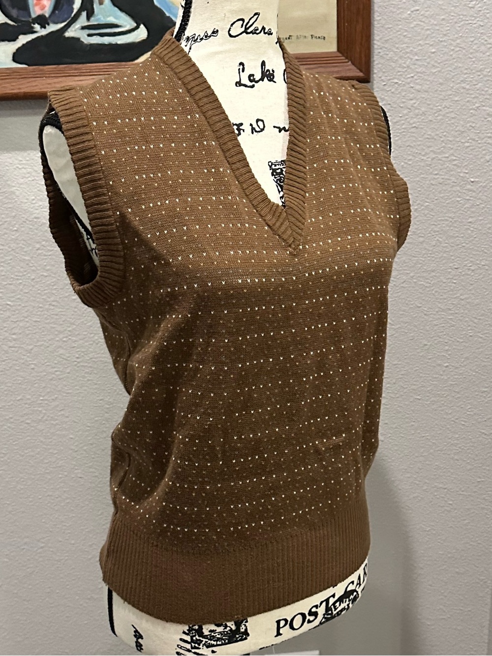 jason maxwell Brown Sleeveless V-Neck Knit Vest with Stud Detail